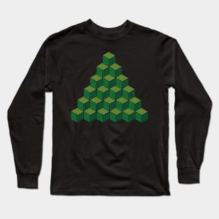 Green Cube Escher Pattern Long Sleeve T-Shirt